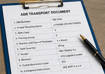 ADR-transportdocumenten en administratie voor zendingen met lithiumbatterijen