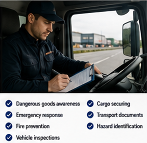ADR-gecertificeerde chauffeur voor gevaarlijke goederen die een voertuiginspectie uitvoert