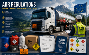 ADR-regelgeving voor het vervoer van gevaarlijke goederen in Europa met vrachtwagen met gevaarlijke lading en compliance-systemen