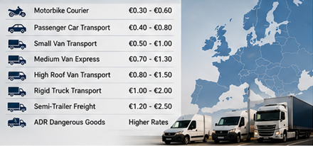 Europese transporttarieven per kilometer voor bestelwagens, vrachtwagens en vrachtlogistiek