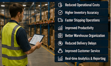 Efficiënt logistiek magazijn dat de voordelen van warehouse management systemen toont