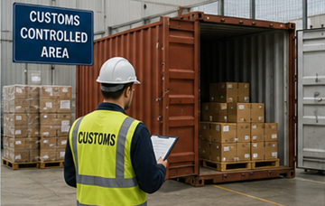 Douane-entrepot met onder douanetoezicht geïmporteerde lading en containers
