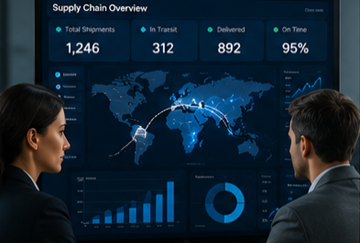 Logistiek managers die supply chain trackingdashboards monitoren in Europa