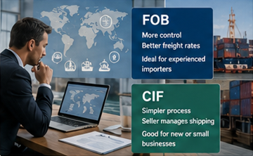 Importeur die FOB- en CIF-verzendopties vergelijkt voor internationaal cargotransport