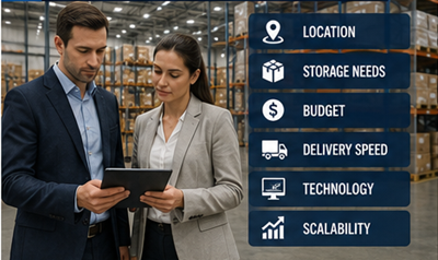 Logistiek managers die magazijnoplossingen selecteren voor supplychainactiviteiten
