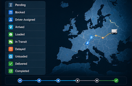 Zendingtrackingstatussen weergegeven in logistieke transportsoftware