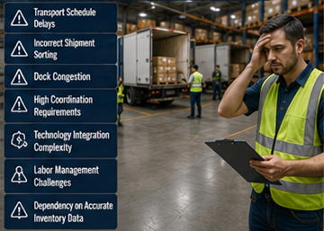 Drukke logistieke terminal met coördinatie- en transportuitdagingen bij cross-docking