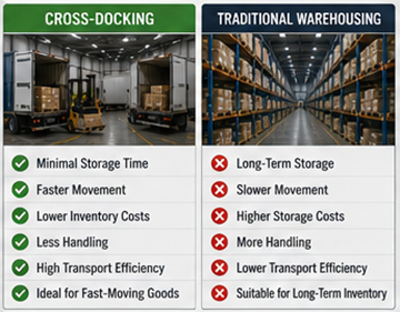 Vergelijking tussen cross-dockingoperaties en traditionele magazijnopslag
