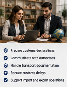 Douane-expediteur en expediteur die internationale verzenddocumenten en logistiek beheren