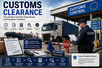 Europese douane-inklaringsactiviteiten met vrachtwagens, laadcontainers, grensinspecties en internationale logistiek
