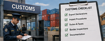 Douanebeambten die internationale lading en transportdocumenten controleren voor import- en exportactiviteiten