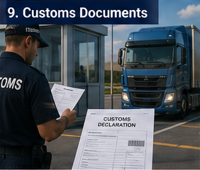 Vrachtwagenchauffeur toont douanedocumenten bij grenscontrolepost in Europa