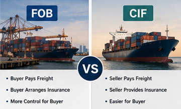 Visuele vergelijking van FOB- en CIF-verzendverantwoordelijkheden in internationale logistiek