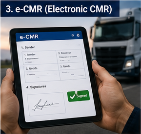 Chauffeur gebruikt digitaal e-CMR-document op tablet tijdens logistiek transport