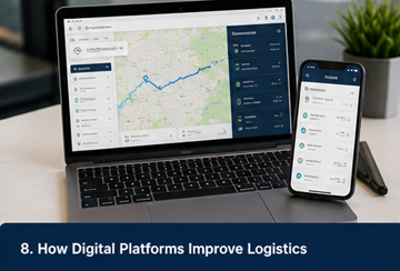 Dashboard van een digitaal logistiek platform met tracking, communicatie en transportorders