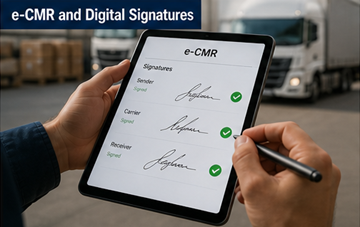 Chauffeur ondertekent een digitaal vervoersdocument op tablet als voorbeeld van de elektronische handtekening bij e-CMR