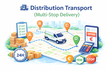 Distributietransport met meerdere afleverstops op één route, met multi-stop logistiek en flexibele prijsstelling