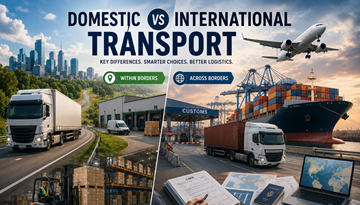 Binnenlands en internationaal vrachtvervoer met vrachtwagens, grensovergangen, magazijnen en Europese logistieke operaties