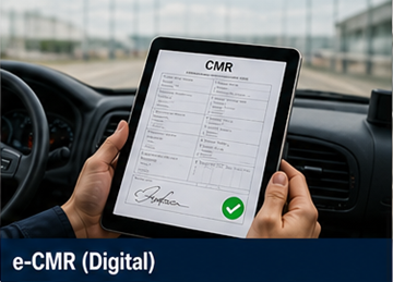 Chauffeur die op een tablet een digitale CMR (eCMR) tekent in een logistiek systeem