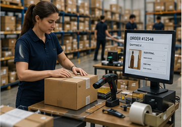 E-commerce fulfilmentcentrum dat online klantorders verwerkt
