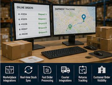 E-commerce magazijn dat een warehouse management system gebruikt voor online orderafhandeling