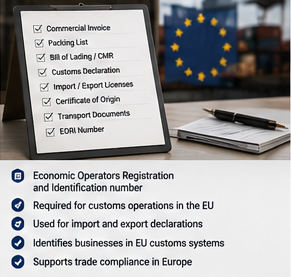 Europese douaneregistratie en EORI-nummer gebruikt in internationale logistiek