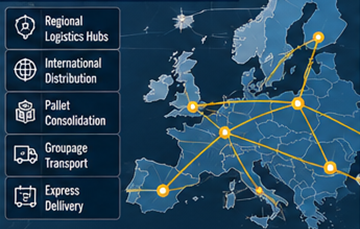 Europees transportnetwerk met cross-dockinglogistieke hubs en distributiecentra