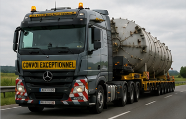 Transport van overmaatse lading met een zwaartransporttrailer met groot industrieel materieel