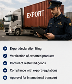 Exportlading en douanebeambten die internationale verzenddocumenten verwerken