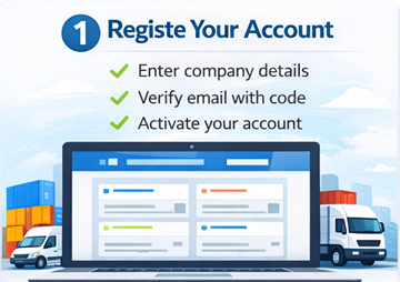Klantenaccount registreren op ExusTrans met bedrijfsgegevens en e-mailverificatie
