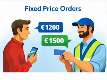 Klant en vervoerder onderhandelen over een vaste transportprijs via een mobiele app en een digitaal platform