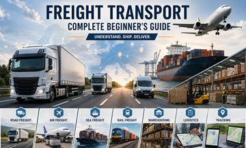 Modern Europees vrachtvervoer met vrachtwagens, containers, magazijnen en logistieke operaties in Europa