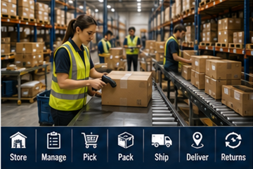 Magazijnmedewerkers die fulfilmentlogistieke processen en online bestellingen verwerken