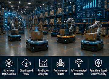 Toekomstig warehouse management system met AI-robotica en digitale logistieke technologie