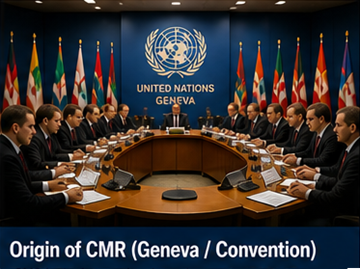 Internationale vervoersconventie in Genève die de oorsprong van het CMR-verdrag voor wegvervoer weergeeft