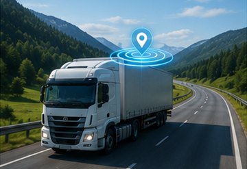 Truck met GPS-tracking rijdt op een Europese snelweg tijdens een logistieke operatie