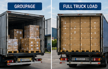 Vergelijking tussen groupagevervoer en Full Truck Load-transport met logistieke vrachtwagens en palletvracht