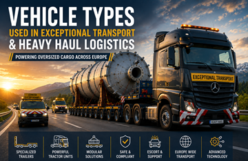 Zware transporttrekkers en gespecialiseerde trailers die overmaatse lading door Europa vervoeren