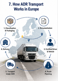 Europees ADR-logistiek proces met route voor vervoer van gevaarlijke goederen en complianceprocedures