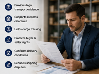Logistiek manager die Bill of Lading-documenten controleert voor internationaal cargotransport