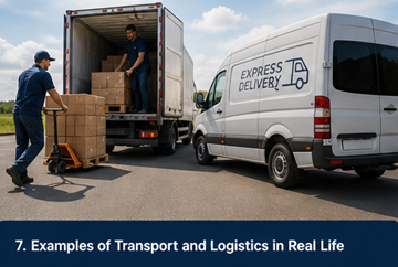 Praktijkvoorbeelden van logistiek: bezorgtrucks, magazijn, e-commerce verzending