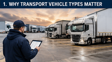 Logistiek manager die in Europa het type transportvoertuig voor ladinglevering selecteert