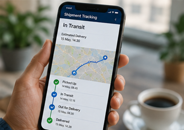 Klant gebruikt een mobiele zendingtrackingapplicatie met live leveringsupdates en meldingen