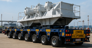 Zwaartransporttrailer met meerdere assen die overmaatse industriële apparatuur vervoert