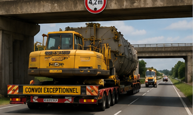 Zwaartransporttruck met overmaatse lading die de standaard wegafmetingen overschrijdt
