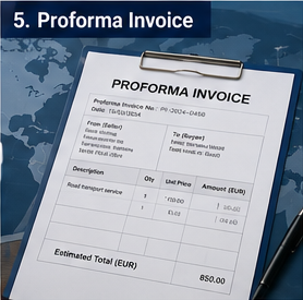 Proforma factuur gebruikt vóór bevestiging van de zending in logistiek en internationale handel