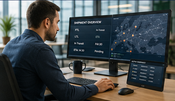 Transportplanner die logistieke software gebruikt met afkortingen voor wegtransport en zendingstracking