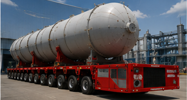 Zelfrijdende modulaire transporter die een overmaatse industriële constructie verplaatst
