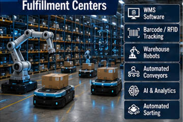 Geautomatiseerd fulfilmentcentrum met robotica, warehouse software en AI-logistieksystemen
