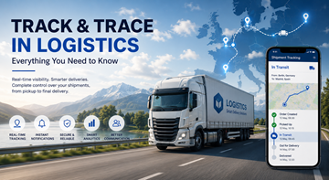Modern logistiek track-and-trace-systeem met zendingzichtbaarheid, GPS-tracking en realtime leveringsmonitoring van trucks in heel Europa